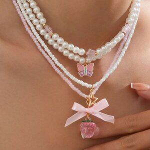 5pcs necklace cute pink